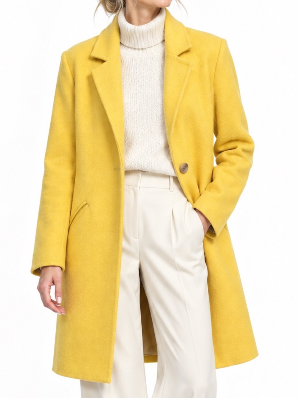 Rachel Zoe NEW Mustard Yellow Long Single-Button Wool Blend Coat Size Large